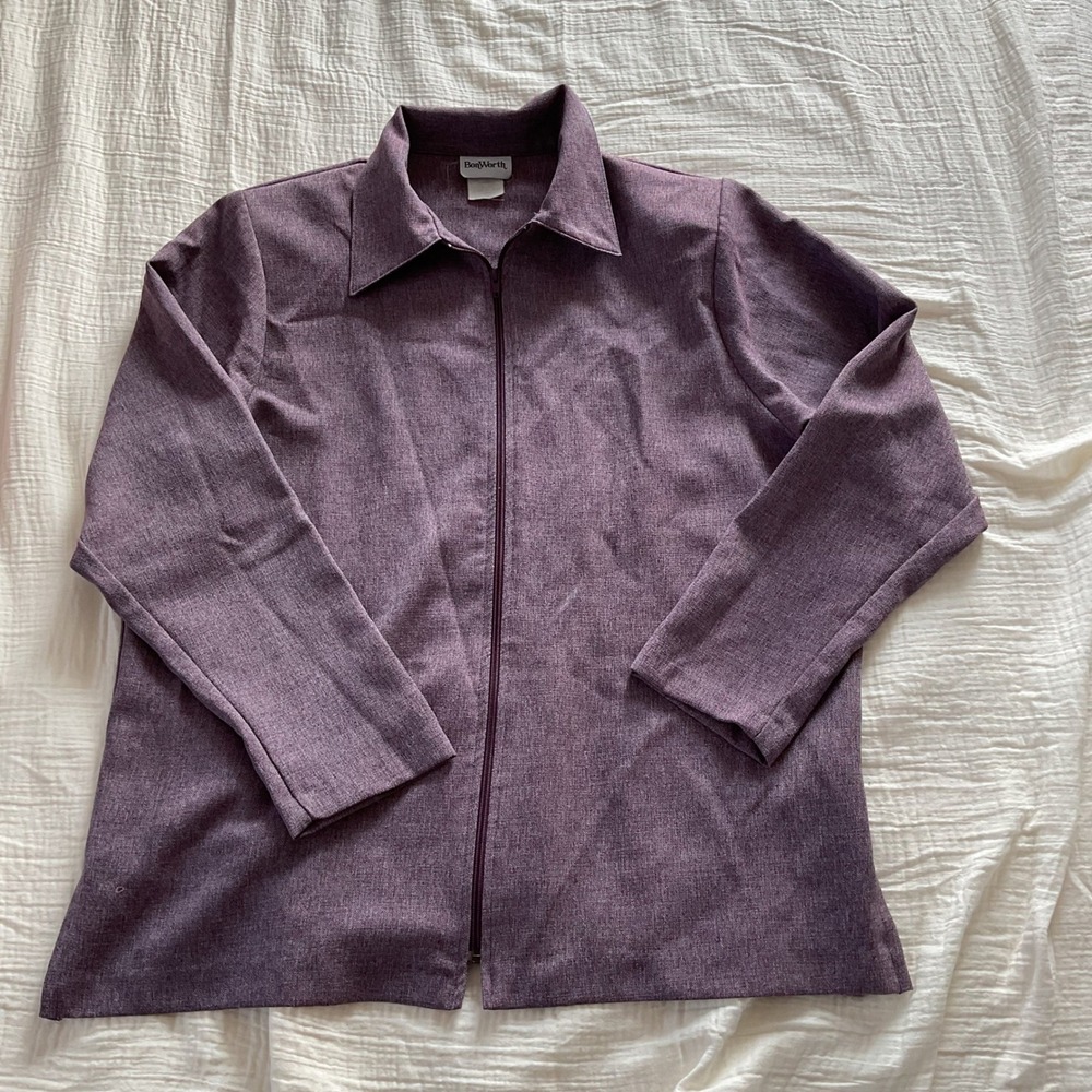 BonWorth Jacket Zip Front Textured Purple Lightweight Collared Casual M